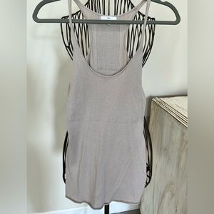 Racerback Sweater tank; sequin insert on reverse.